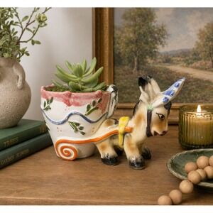 Vtg Wales Donkey Cart Planter Ceramic Planter Animal Wagon Made in Japan